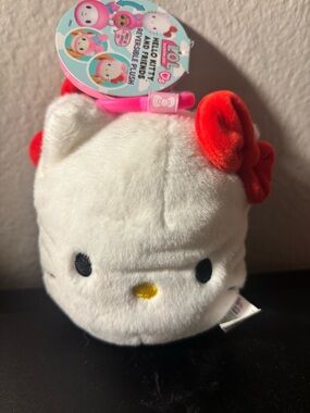 Hello Kitty White Plush Bag Clip with Red Bow and Pink Clip